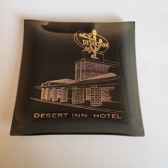 Vintage Desert Inn & Country Club Black Glass Ashtray Las  Desert Inn Hotel Tempered Glass Ashtray Las Vegas 1961 Vintage Mid Century Moder